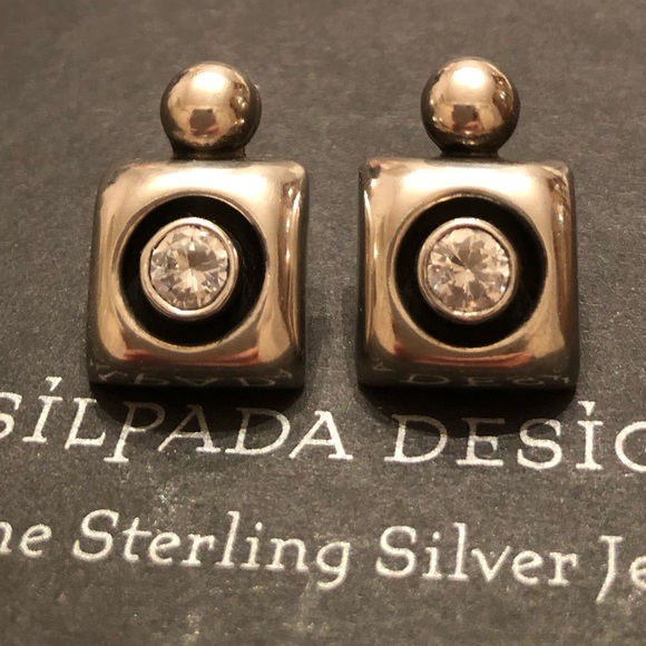 Rare Vintage Silpada Square Sterling Cubic Zirconia Post Earrings JP566 - Picture 5 of 9